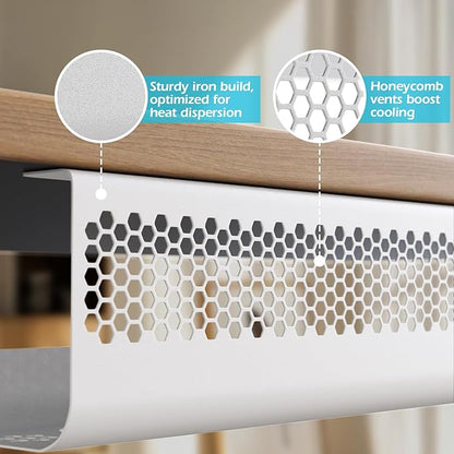 KHAMAL Cable Management Under Desk 26PCS - Cable Management Tray Kit Ventilated Hexagonal Design with Cable Clips, Wire Ties, Cord Holder & Screws for Office, Home - 2 White Sets | Cable Raceways - TrueDesk