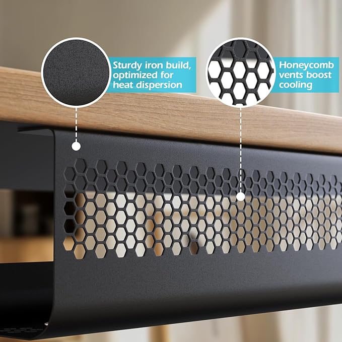 KHAMAL Cable Management Under Desk 26PCS - Cable Management Tray Kit Ventilated Hexagonal Design with Cable Clips, Wire Ties, Cord Holder & Screws for Office, Home (Black) | Cable Raceways - TrueDesk