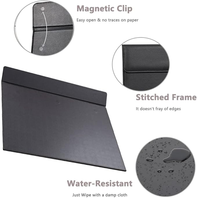 KINGFOM 18''x14'' Large Rectangle A3 Desk Writing & Drawing Desk Pad &Board Table Protector Mat with Paper Clip on Top Black | Desk Pads Blotters - TrueDesk