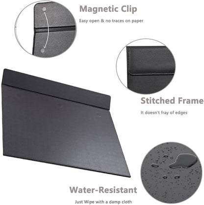 KINGFOM 18''x14'' Large Rectangle A3 Desk Writing & Drawing Desk Pad &Board Table Protector Mat with Paper Clip on Top Black | Desk Pads Blotters - TrueDesk