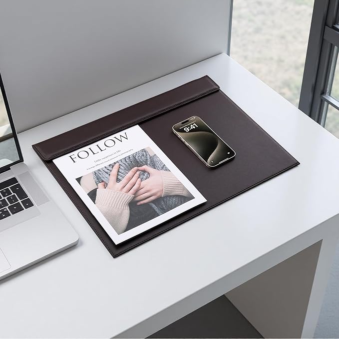 KINGFOM 18''x14'' Large Rectangle A3 Desk Writing & Drawing Desk Pad &Board Table Protector Mat with Paper Clip on Top Brown | Desk Pads Blotters - TrueDesk