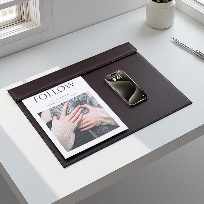 KINGFOM 18''x14'' Large Rectangle A3 Desk Writing & Drawing Desk Pad &Board Table Protector Mat with Paper Clip on Top Brown | Desk Pads Blotters - TrueDesk