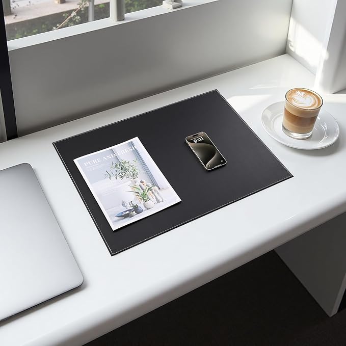 KINGFOM Desk Pad & Mat 24" x 18" Protector Large Mouse Pad PU Leather for Desktops and Laptops (Black) | Desk Pads Blotters - TrueDesk