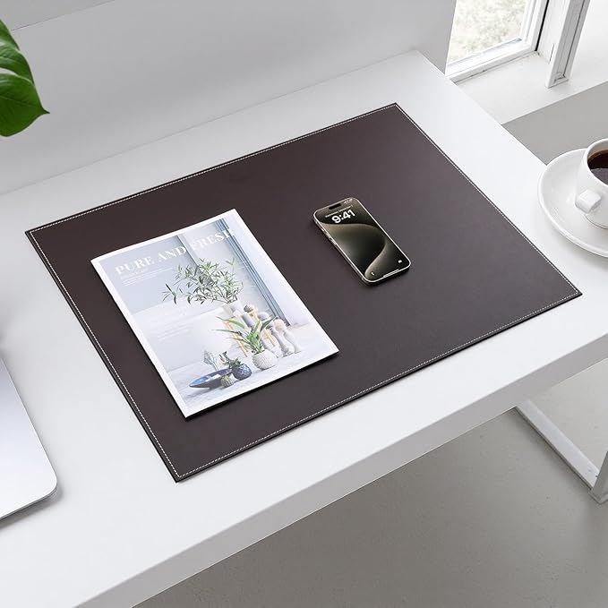KINGFOM Desk Pad & Mat 24" x 18" Protector Large Mouse Pad PU Leather for Desktops and Laptops (Brown) | Desk Pads Blotters - TrueDesk