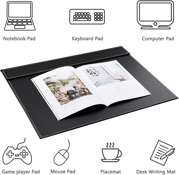 KINGFOM Ultra - Smooth PU Leather Desk Pad & Mat Office Desk Drawing & Writing Board A3/ A4 File Paper Clip Table Protector Mat on Top Large 24''x18'' (Black) | Desk Pads Blotters - TrueDesk