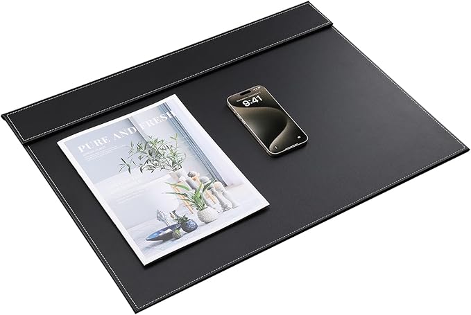 KINGFOM Ultra - Smooth PU Leather Desk Pad & Mat Office Desk Drawing & Writing Board A3/ A4 File Paper Clip Table Protector Mat on Top Large 24''x18'' (Black) | Desk Pads Blotters - TrueDesk