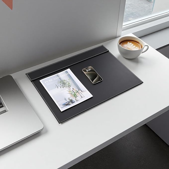 KINGFOM Ultra - Smooth PU Leather Desk Pad & Mat Office Desk Drawing & Writing Board A3/ A4 File Paper Clip Table Protector Mat on Top Large 24''x18'' (Black) | Desk Pads Blotters - TrueDesk