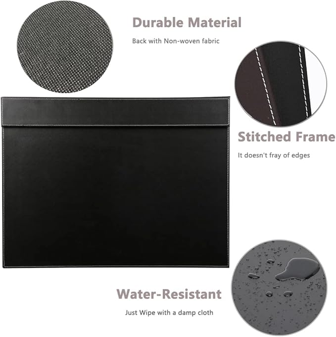 KINGFOM Ultra - Smooth PU Leather Desk Pad & Mat Office Desk Drawing & Writing Board A3/ A4 File Paper Clip Table Protector Mat on Top Large 24''x18'' (Black) | Desk Pads Blotters - TrueDesk