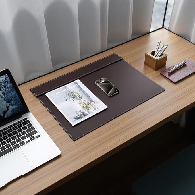 KINGFOM Ultra - Smooth PU Leather Desk Pad & Mat Office Desk Drawing & Writing Board A3/ A4 File Paper Clip Table Protector Mat on Top Large 24''x18'' (Brown) | Desk Pads Blotters - TrueDesk
