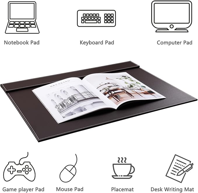 KINGFOM Ultra - Smooth PU Leather Desk Pad & Mat Office Desk Drawing & Writing Board A3/ A4 File Paper Clip Table Protector Mat on Top Large 24''x18'' (Brown) | Desk Pads Blotters - TrueDesk