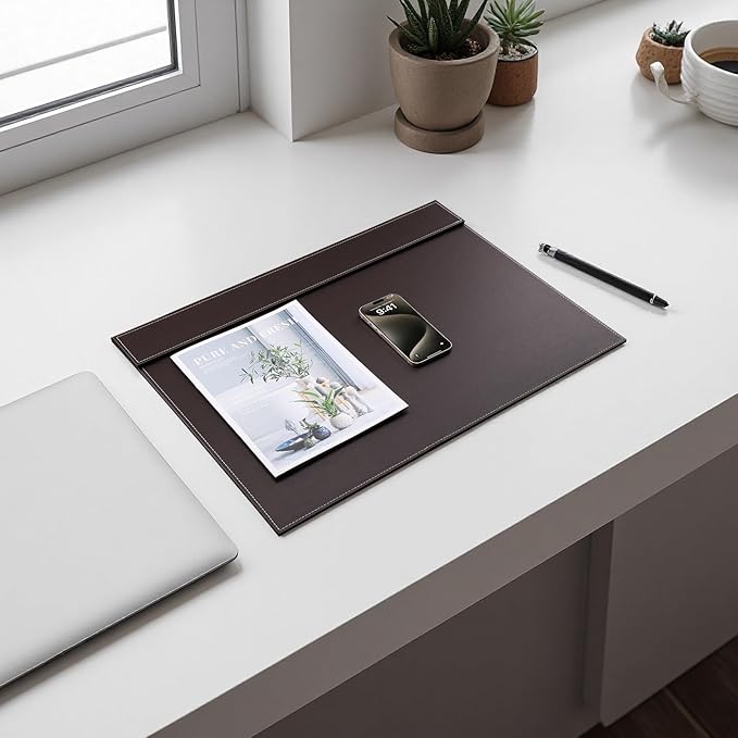 KINGFOM Ultra - Smooth PU Leather Desk Pad & Mat Office Desk Drawing & Writing Board A3/ A4 File Paper Clip Table Protector Mat on Top Large 24''x18'' (Brown) | Desk Pads Blotters - TrueDesk