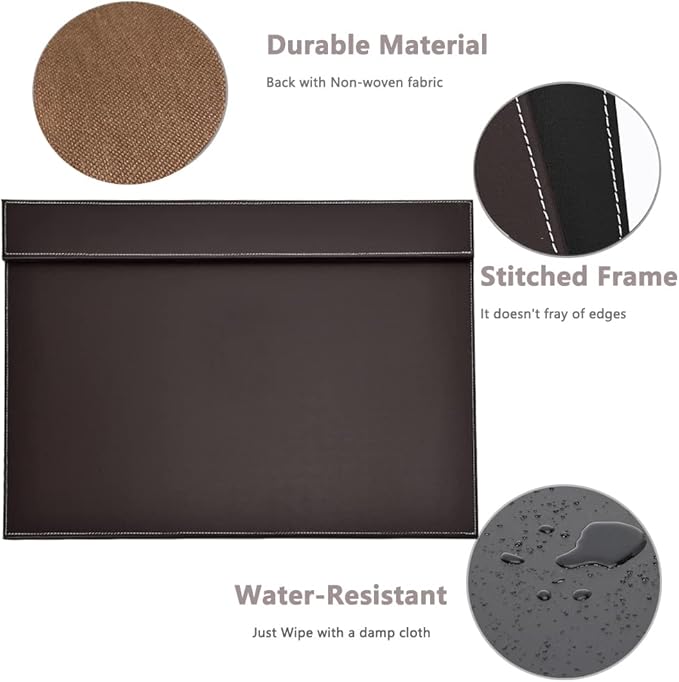 KINGFOM Ultra - Smooth PU Leather Desk Pad & Mat Office Desk Drawing & Writing Board A3/ A4 File Paper Clip Table Protector Mat on Top Large 24''x18'' (Brown) | Desk Pads Blotters - TrueDesk