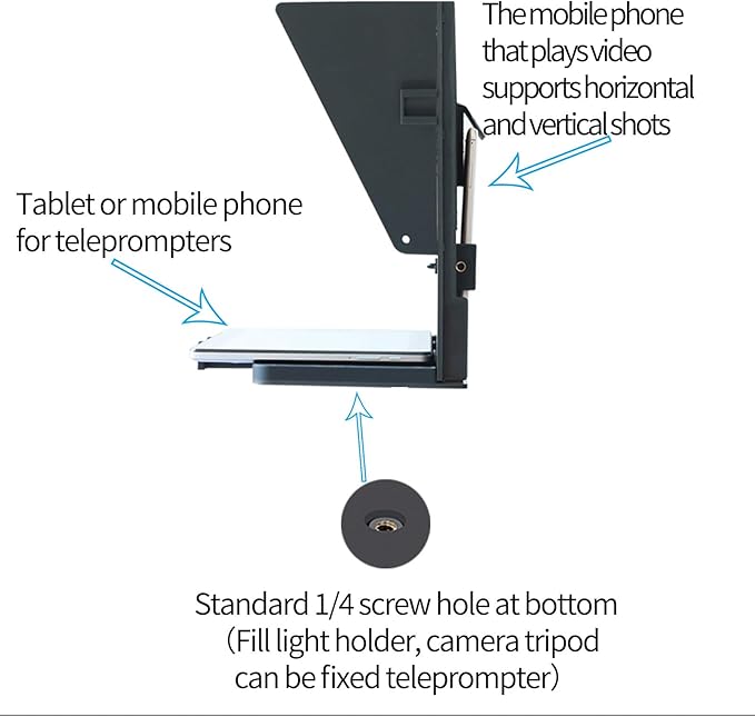 KIPYE 12inch Teleprompter, Prompter with Remote Control and app for 12" Tablets with Optical Glass Supports Webcam Wide Angle Camera Lens Studio DSLR Phone Camera Make Videos | Teleprompters - TrueDesk