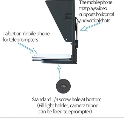 KIPYE 12inch Teleprompter, Prompter with Remote Control and app for 12" Tablets with Optical Glass Supports Webcam Wide Angle Camera Lens Studio DSLR Phone Camera Make Videos | Teleprompters - TrueDesk
