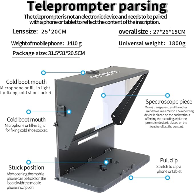 KIPYE 12inch Teleprompter, Prompter with Remote Control and app for 12" Tablets with Optical Glass Supports Webcam Wide Angle Camera Lens Studio DSLR Phone Camera Make Videos | Teleprompters - TrueDesk