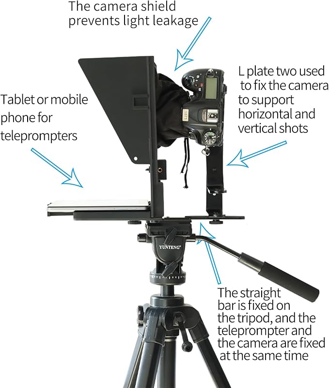 KIPYE 12inch Teleprompter, Prompter with Remote Control and app for 12" Tablets with Optical Glass Supports Webcam Wide Angle Camera Lens Studio DSLR Phone Camera Make Videos | Teleprompters - TrueDesk