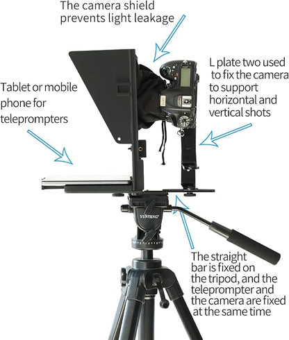KIPYE 12inch Teleprompter, Prompter with Remote Control and app for 12" Tablets with Optical Glass Supports Webcam Wide Angle Camera Lens Studio DSLR Phone Camera Make Videos | Teleprompters - TrueDesk