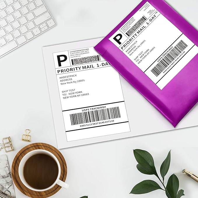 KKBESTPACK Half Sheet Shipping Labels for Laser and Inkjet Printers – 2 Per Page Self Adhesive Mailing Labels for Packages – White 8.5 x 5.5 Postage Labels for Shipping Boxes (500 Labels) (KK2LP) | Laser Inkjet Printer Labels - TrueDesk