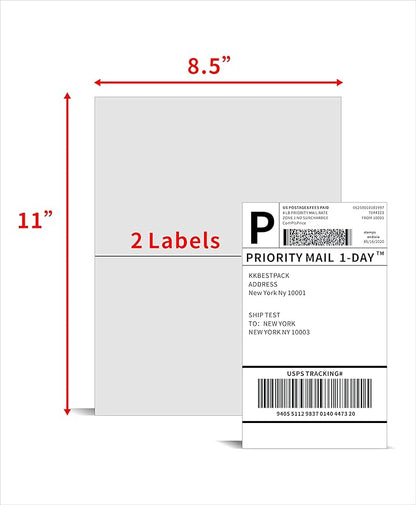 KKBESTPACK Half Sheet Shipping Labels for Laser and Inkjet Printers – 2 Per Page Self Adhesive Mailing Labels – White 8.5 x 5.5 (200 Labels) (2LP) | Laser Inkjet Printer Labels - TrueDesk