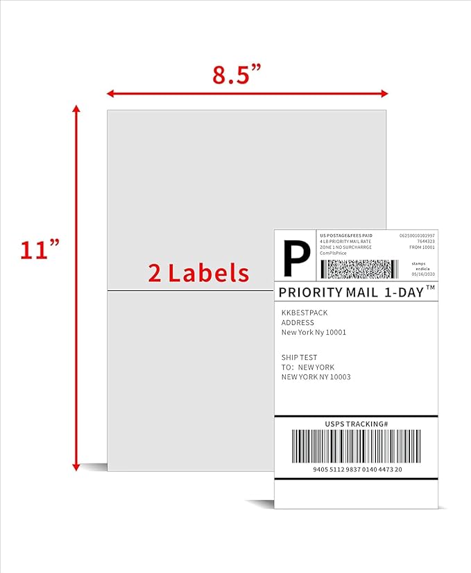 KKBESTPACK Half Sheet Shipping Labels for Laser and Inkjet Printers – 2 Per Page Self Adhesive Mailing Labels – White 8.5 x 5.5 (50 Labels) | Laser Inkjet Printer Labels - TrueDesk