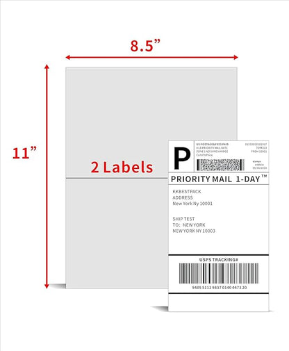 KKBESTPACK Half Sheet Shipping Labels for Laser and Inkjet Printers – 2 Per Page Self Adhesive Mailing Labels – White 8.5 x 5.5 (50 Labels) | Laser Inkjet Printer Labels - TrueDesk