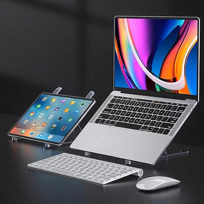KLAQQED Portable Aluminum Laptop & Phone Stand, Adjustable, Foldable, Ergonomic, for MacBook, iPad, Tablets & Smartphones, Office Desk Accessories | Stands - TrueDesk