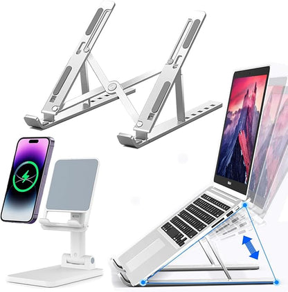 KLAQQED Portable Aluminum Laptop & Phone Stand, Adjustable, Foldable, Ergonomic, for MacBook, iPad, Tablets & Smartphones, Office Desk Accessories | Stands - TrueDesk