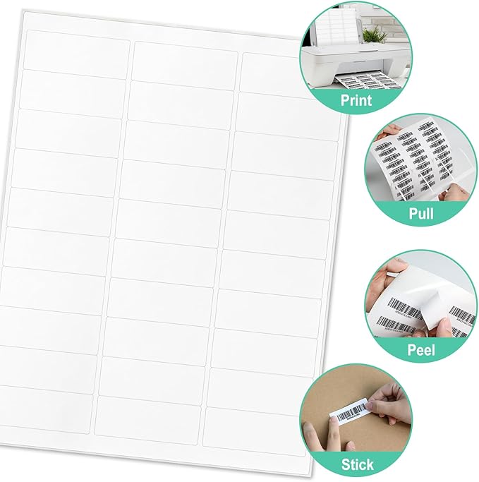 L LIKED Printable Address Labels, 1" x 2 - 5/8", 1,500 Labels, 30 per Sheet, Mailing Labels for Envelopes (50 Sheets) | Laser Inkjet Printer Labels - TrueDesk