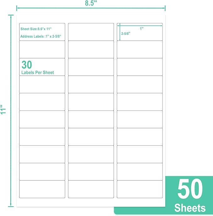 L LIKED Printable Address Labels, 1" x 2 - 5/8", 1,500 Labels, 30 per Sheet, Mailing Labels for Envelopes (50 Sheets) | Laser Inkjet Printer Labels - TrueDesk
