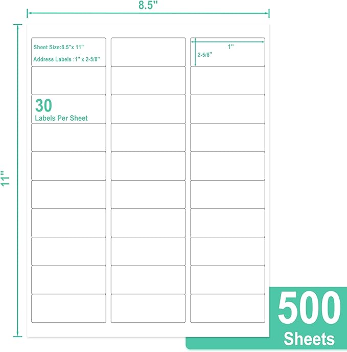 L LIKED Printable Address Labels, 1" x 2 - 5/8", 15000 Labels, 30 per Sheet, Blank Mailing Labels for Envelopes (500 Sheets) | Laser Inkjet Printer Labels - TrueDesk