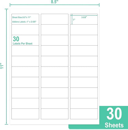 L LIKED Printable Address Labels, 1" x 2 - 5/8", 900 Labels, 30 per Sheet, Mailing Labels for Envelopes (30 Sheets) | Laser Inkjet Printer Labels - TrueDesk