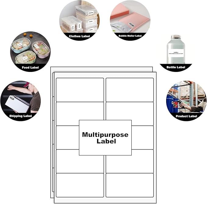 LabelMore 10 up Labels 2'' x 4" Shipping Address Labels for Laser and Inkjet Printers (5000 Sheets, 50000 Labels) | Laser Inkjet Printer Labels - TrueDesk
