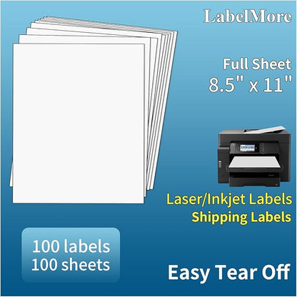 LabelMore 100 Sheets, Printable Sticker Paper, 8.5" x 11" Sticker Printer Paper Sheet for Laser & Inkjet Printers | Laser Inkjet Printer Labels - TrueDesk
