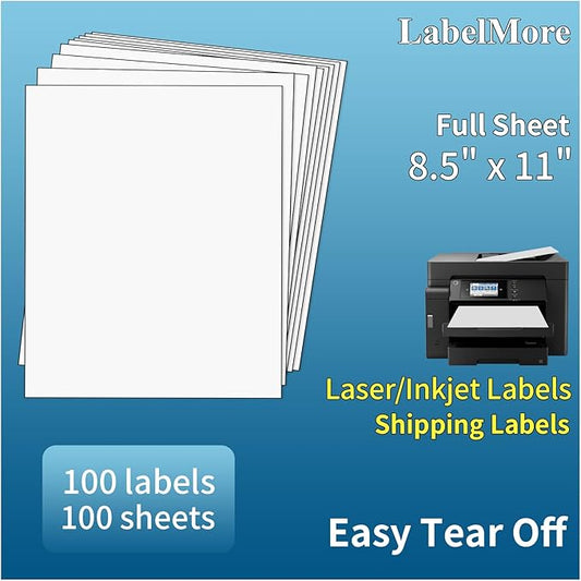 LabelMore 100 Sheets, Printable Sticker Paper, 8.5" x 11" Sticker Printer Paper Sheet for Laser & Inkjet Printers | Laser Inkjet Printer Labels - TrueDesk