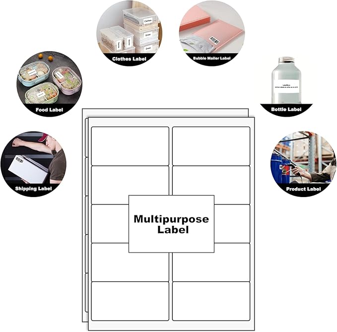 LabelMore 1000 2" x 4" Shipping Address Labels, Inkjet & Laser Compatible, Permanent Adhesive, 100 Sheets (10 Labels Each) | Laser Inkjet Printer Labels - TrueDesk