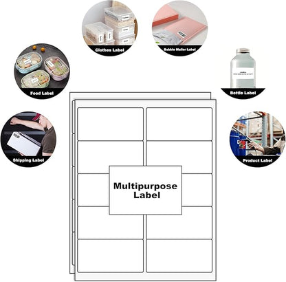 LabelMore 1000 2" x 4" Shipping Address Labels, Inkjet & Laser Compatible, Permanent Adhesive, 100 Sheets (10 Labels Each) | Laser Inkjet Printer Labels - TrueDesk