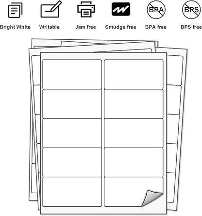 LabelMore 1000 2" x 4" Shipping Address Labels, Inkjet & Laser Compatible, Permanent Adhesive, 100 Sheets (10 Labels Each) | Laser Inkjet Printer Labels - TrueDesk