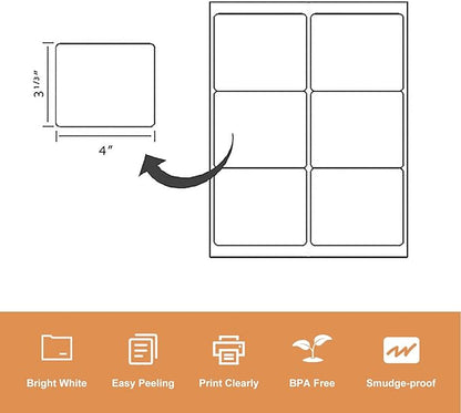 LabelMore 3 1/3 x 4 Labels - 6 Up Self Adhesive Shipping Labels - FBA Labels - 100 Sheet/ 600 Labels | Laser Inkjet Printer Labels - TrueDesk