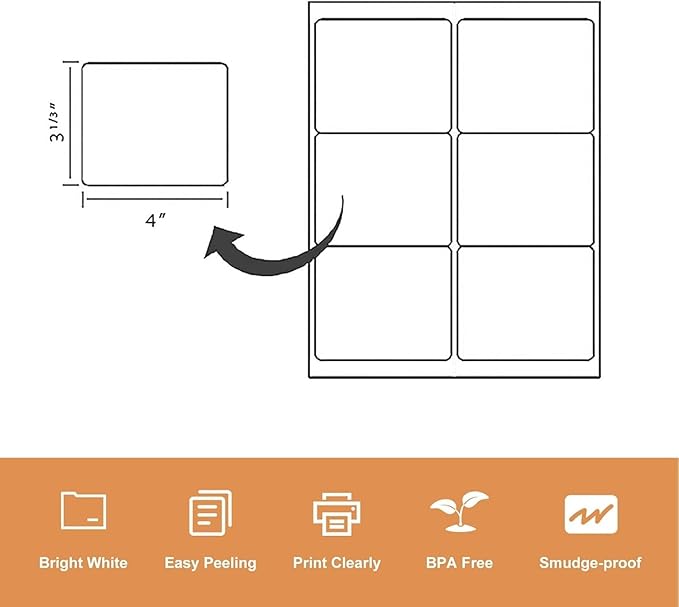 LabelMore 3 1/3 x 4 Labels - 6 Up Self Adhesive Shipping Labels - FBA Labels - 10000 Sheet/ 60000 Labels | Laser Inkjet Printer Labels - TrueDesk