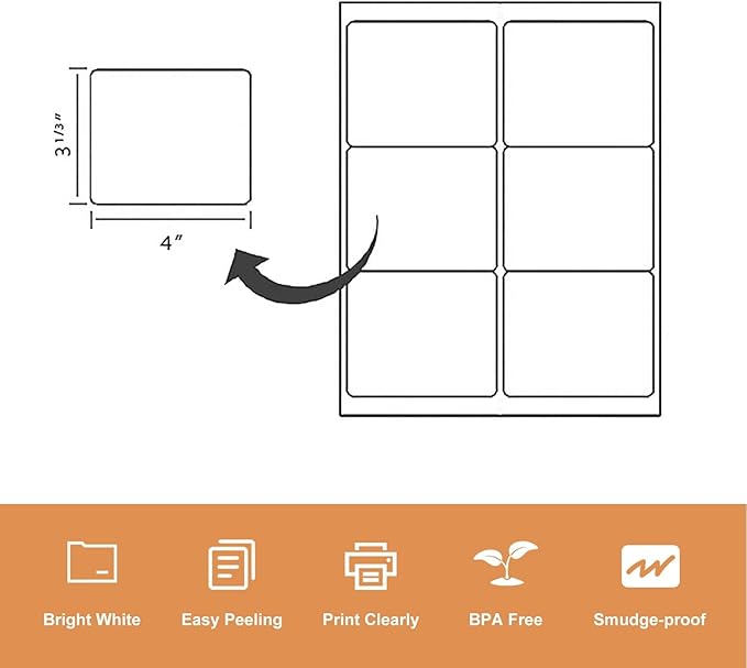 LabelMore 3 1/3 x 4 Labels - 6 Up Self Adhesive Shipping Labels - FBA Labels - 2000 Sheet/ 12000 Labels | Laser Inkjet Printer Labels - TrueDesk