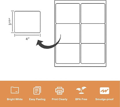 LabelMore 3 1/3 x 4 Labels - 6 Up Self Adhesive Shipping Labels - FBA Labels - 2000 Sheet/ 12000 Labels | Laser Inkjet Printer Labels - TrueDesk
