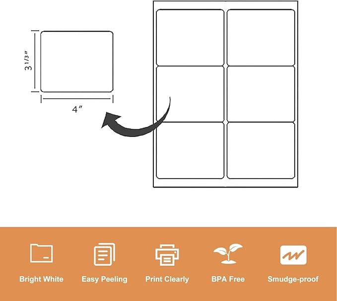 LabelMore 3 1/3 x 4 Labels - 6 Up Self Adhesive Shipping Labels - FBA Labels - 4000 Sheet/ 24000 Labels | Laser Inkjet Printer Labels - TrueDesk