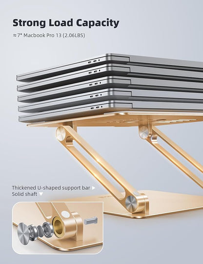 Lamicall Adjustable Laptop Stand, Portable Laptop Riser, Aluminum Laptop Stand for Desk Foldable, Ergonomic Computer Notebook Stand Holder for MacBook Air Pro, Dell XPS, HP (10 - 17.3'') - Gold | Stands - TrueDesk