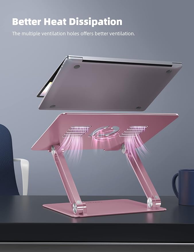 Lamicall Adjustable Laptop Stand, Portable Laptop Riser, Aluminum Laptop Stand for Desk Foldable, Ergonomic Computer Notebook Stand Holder for MacBook Air Pro, Dell XPS, HP (10 - 17.3'') - Pink | Stands - TrueDesk