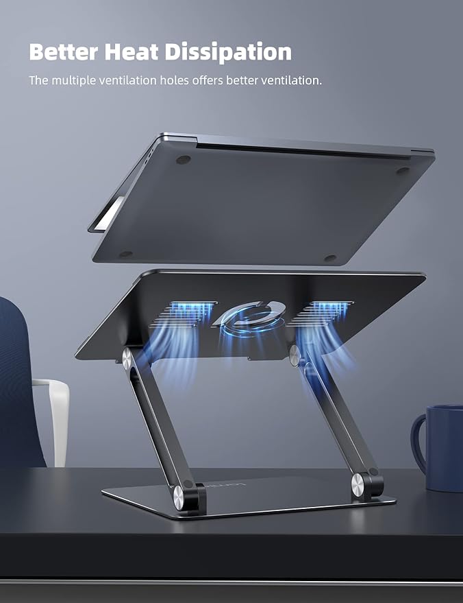 Lamicall Adjustable Laptop Stand, Portable Laptop Riser, Aluminum Laptop Stand for Desk Foldable, Ergonomic Computer Notebook Stand Holder for MacBook Air Pro, Dell XPS, HP (10 - 17.3'') - Black | Stands - TrueDesk