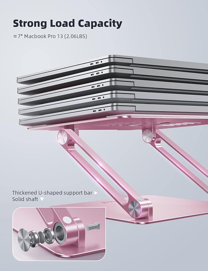 Lamicall Adjustable Laptop Stand, Portable Laptop Riser, Aluminum Laptop Stand for Desk Foldable, Ergonomic Computer Notebook Stand Holder for MacBook Air Pro, Dell XPS, HP (10 - 17.3'') - Pink | Stands - TrueDesk