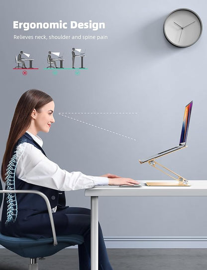Lamicall Adjustable Laptop Stand, Portable Laptop Riser, Aluminum Laptop Stand for Desk Foldable, Ergonomic Computer Notebook Stand Holder for MacBook Air Pro, Dell XPS, HP (10 - 17.3'') - Gold | Stands - TrueDesk