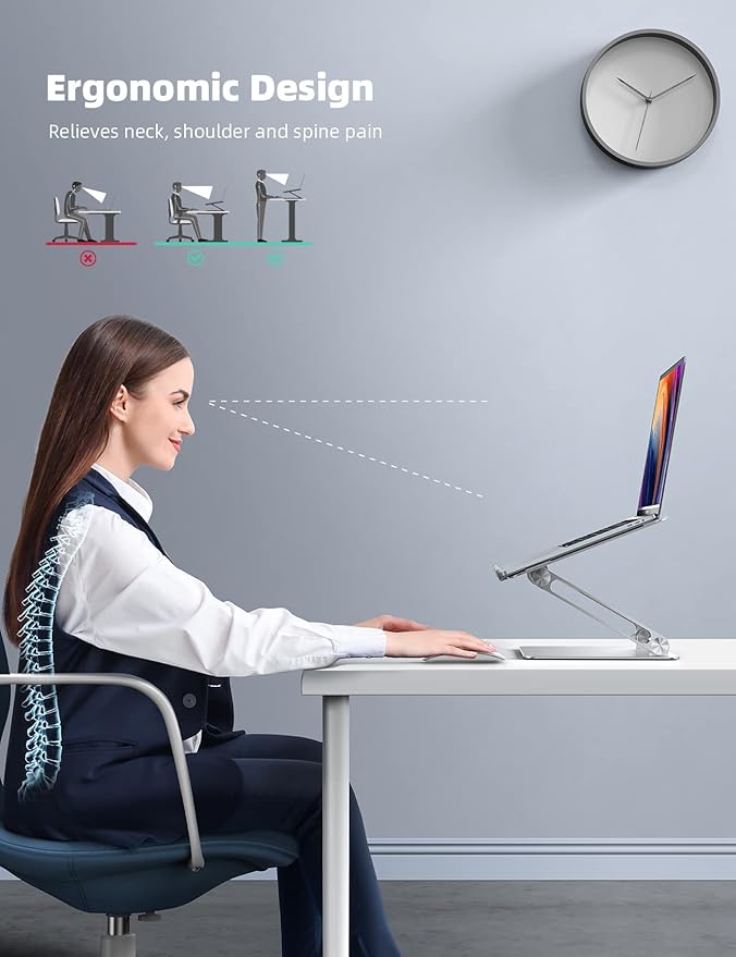 Lamicall Adjustable Laptop Stand, Portable Laptop Riser, Aluminum Laptop Stand for Desk Foldable, Ergonomic Computer Notebook Stand Holder for MacBook Air Pro, Dell XPS, HP (10 - 17.3'') Gift - Silver | Stands - TrueDesk