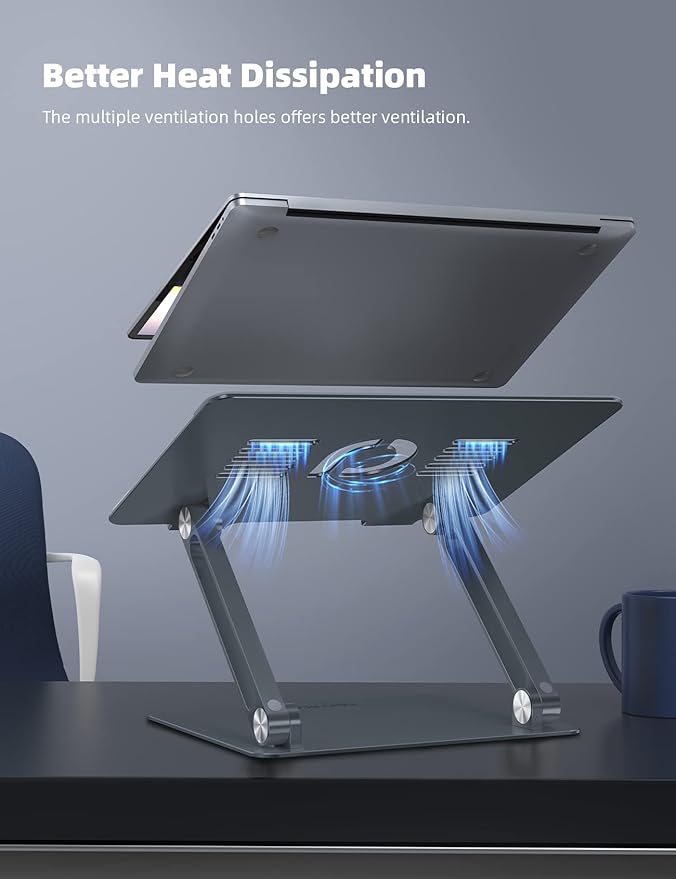 Lamicall Adjustable Laptop Stand, Portable Laptop Riser, Aluminum Laptop Stand for Desk Foldable, Ergonomic Computer Notebook Stand Holder for MacBook Air Pro, Dell XPS, HP (10 - 17.3'') - Grey | Stands - TrueDesk