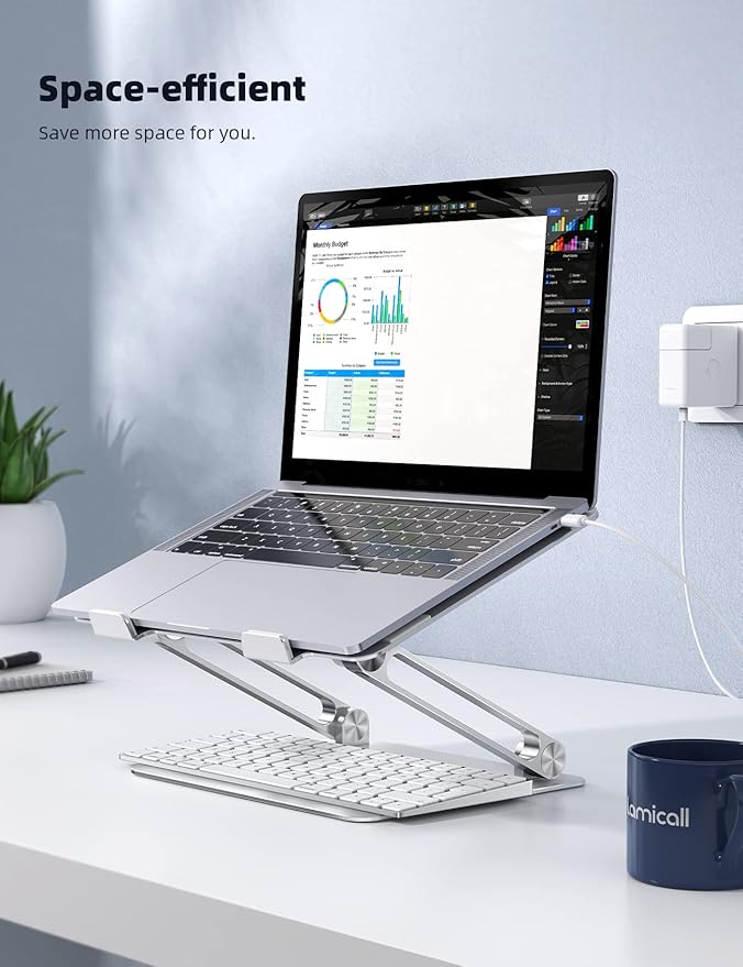 Lamicall Adjustable Laptop Stand, Portable Laptop Riser, Aluminum Laptop Stand for Desk Foldable, Ergonomic Computer Notebook Stand Holder for MacBook Air Pro, Dell XPS, HP (10 - 17.3'') Gift - Silver | Stands - TrueDesk